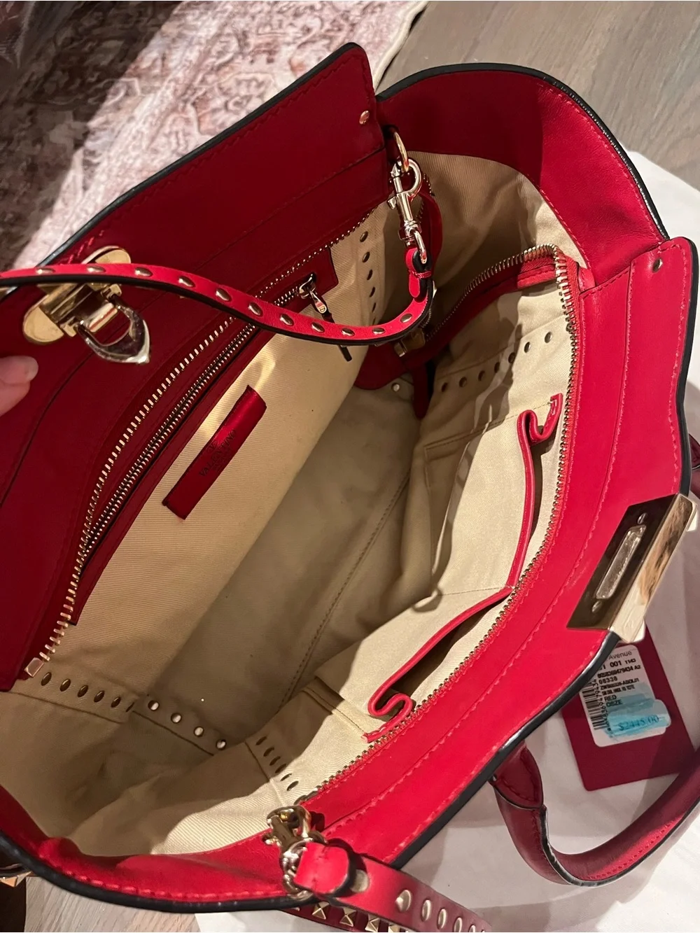Valentino Garavani Rockstud Red Leather Tote